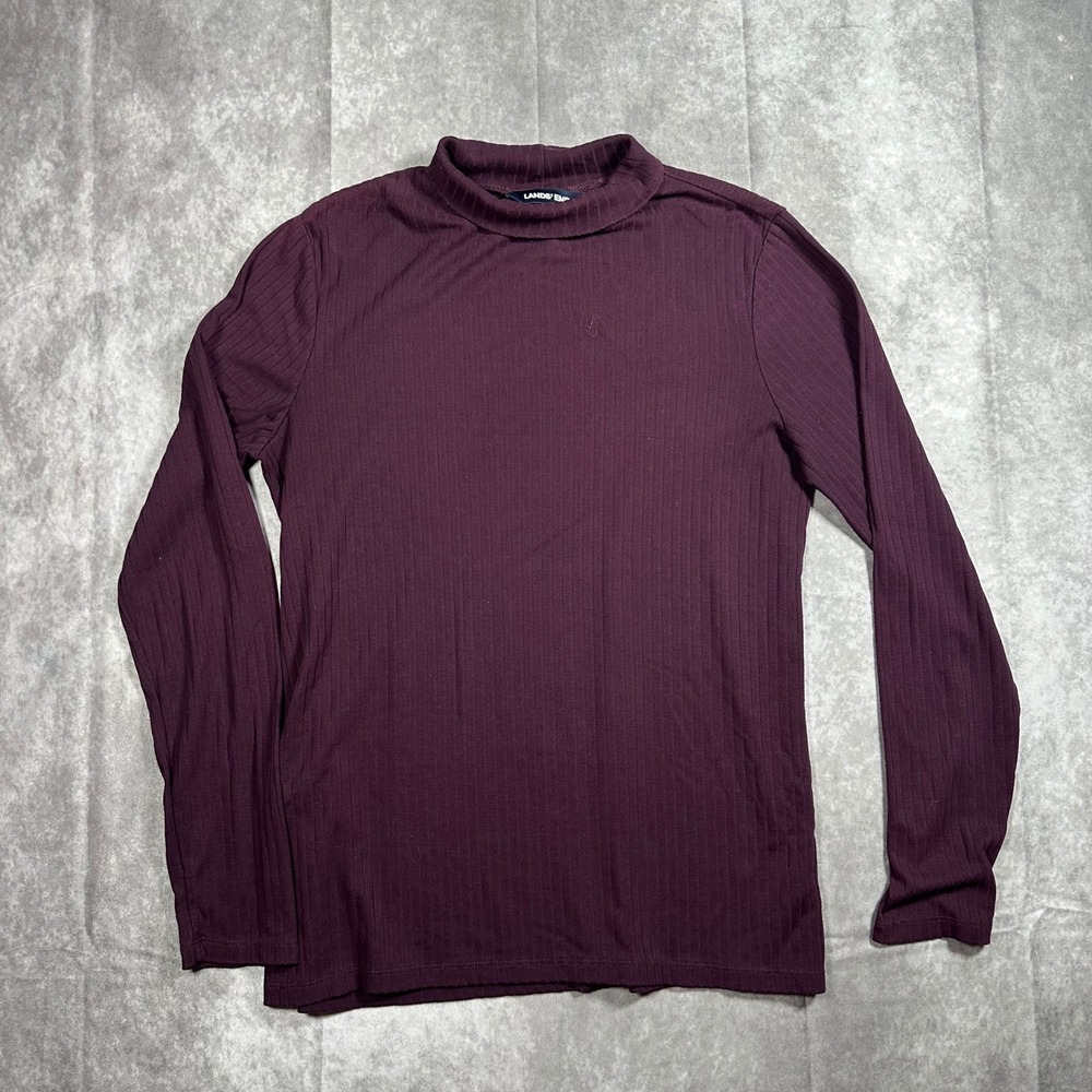 Lands End Womens Small 6-8 Ribbed Mock Neck Long Sleeve Top Burgundy Plum Knit